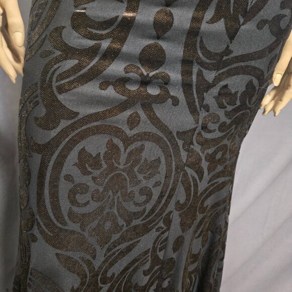 Y2K Maxi Dress Party Cocktail Size S Black Flocked Velvet Mermaid Fishtail - Picture 4 of 13